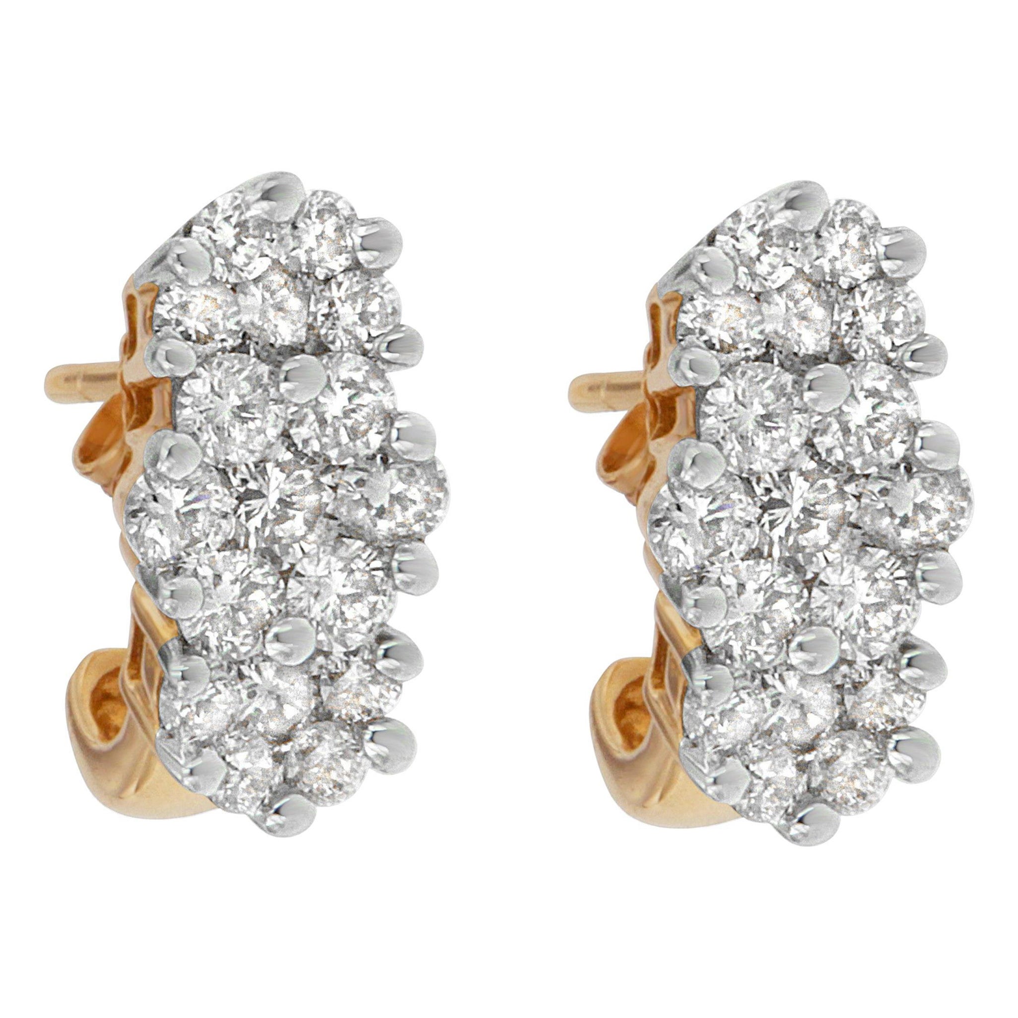 14K Yellow Gold 2 1/20 Carat Round-Cut Diamond Cluster Earrings