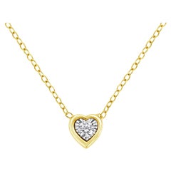 Yellow Gold Plated Sterling Silver 1/10 Ct Diamond Heart Shape Pendant Necklace