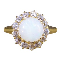 Late Victorian Early Edwardian Opal and Diamond Cluster Ring in 18ct Yellow Gold