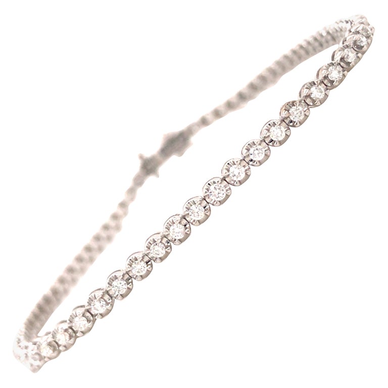 Bracelet Tennis Diamants 3.20 Carats - Or Blanc 18K - Diamants Ronds F/VS1 - Taille Réglable 7 Pouces
