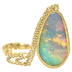 Devta Doolan Tropical Violet Blue Opal Doublet Gold Pendant Drop Necklace