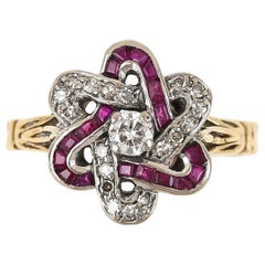 Vintage 18ct Yellow Gold Ruby and Brilliant Cut Diamond Geometric Ring