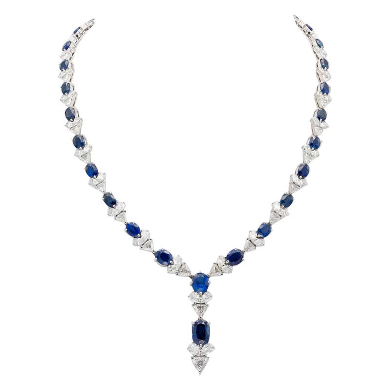 Blue Sapphire and Diamond Drop Necklace For Sale at 1stDibs | sapphire ...