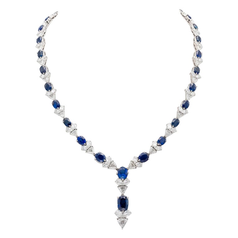 Sapphire and Diamond Drop Necklace For Sale at 1stDibs