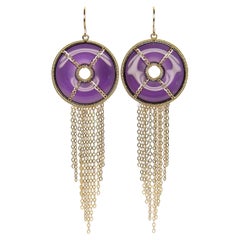 Summer Splash Hoop 18k Gold Earrings with Clear Amethyst Mandala