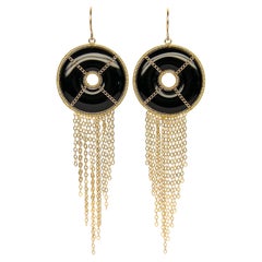 Summer Splash Hoop 18k Gold Earrings with Onyx Mandala Motif