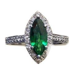 Platinum Halo Diamond 1.19 Carat Marquise Tsavorite Garnet Engagement Ring