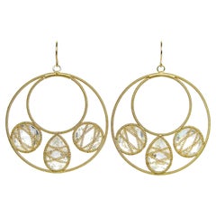 Summer Splash Hoop 18k Gold Earrings with Rock Crystal 3 Motif Mandala