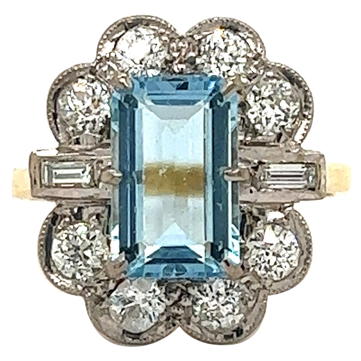 Victorian Aqua Marine Gemstone & Diamond Ring