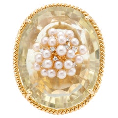 Vintage 100 Carat Citrine Ring with Pearls and Diamonds