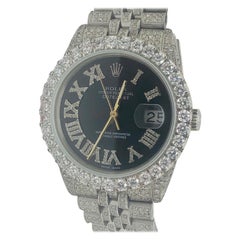 Rolex Datejust Custom Roman Black Diamond Watch VVS 10 Pointers Bezel
