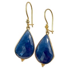 Steven Battelle 18.6 Carats Blue Sapphire 18K Gold Wire Earrings