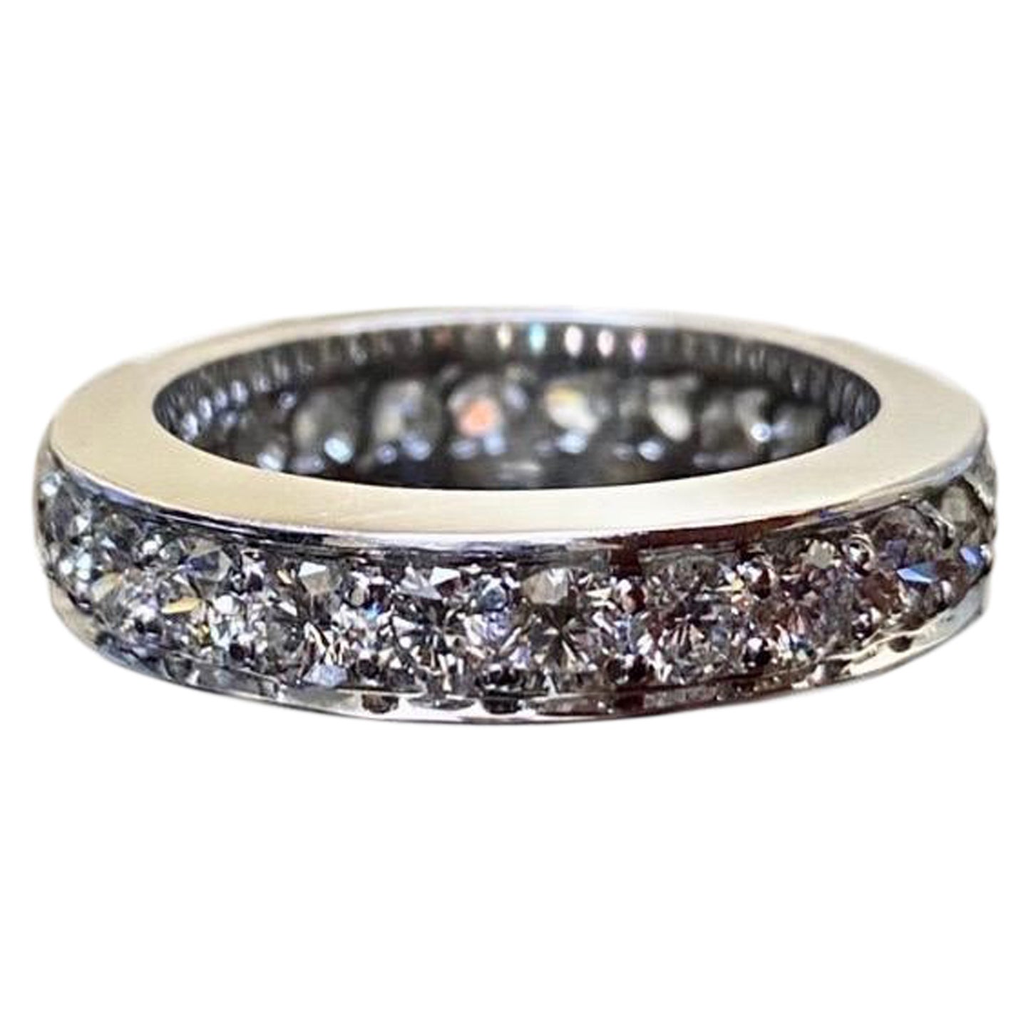 Handmade Platinum Pave Diamond Eternity Engagement Band For Sale