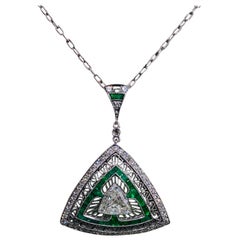 Platinum Art Deco Diamond and Emerald Necklace