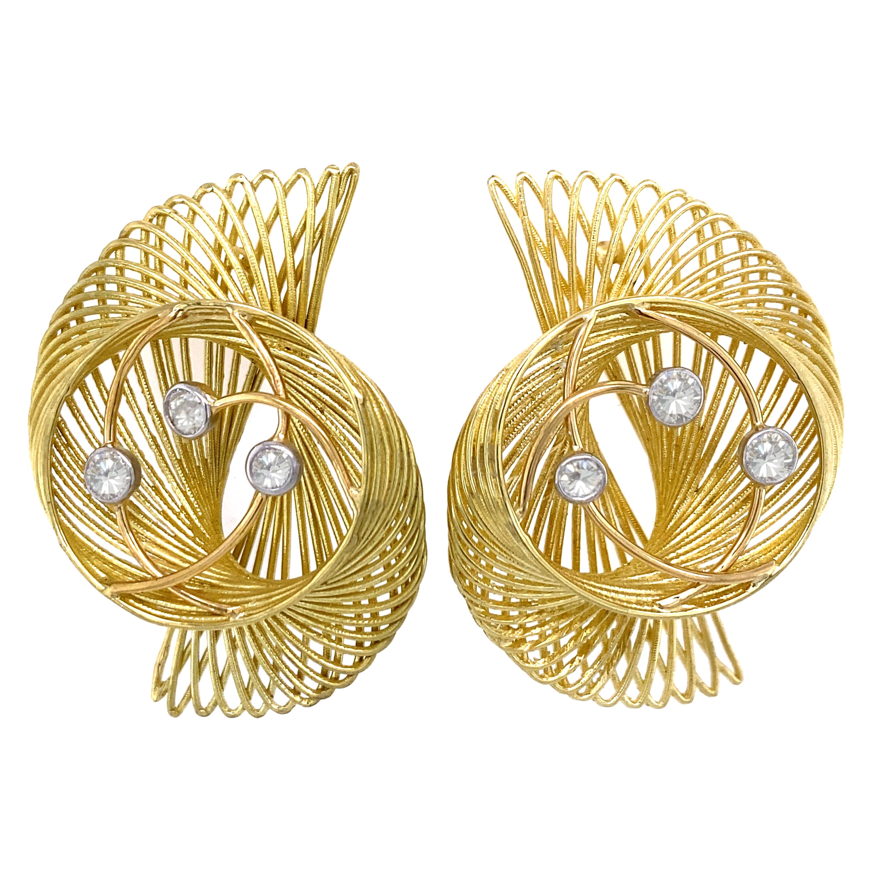 "Gidi" Spiral Earrings in 18 Karat Gold & 0.65 Carats of Natural White Diamonds For Sale