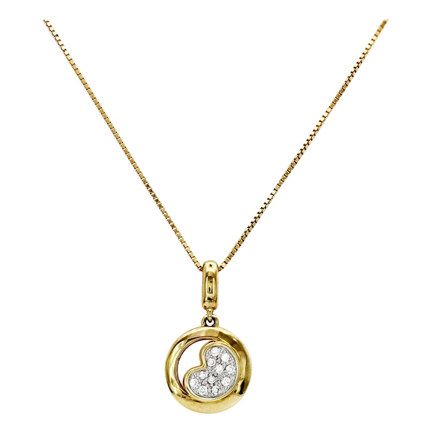 Herz-Halskette von Piero Milano, 18 Karat Gelbgold 0,06 Karat Diamant im Angebot