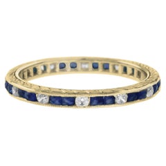 Alternating Double Sapphire and Diamond Eternity Ring in 14K Yellow Gold