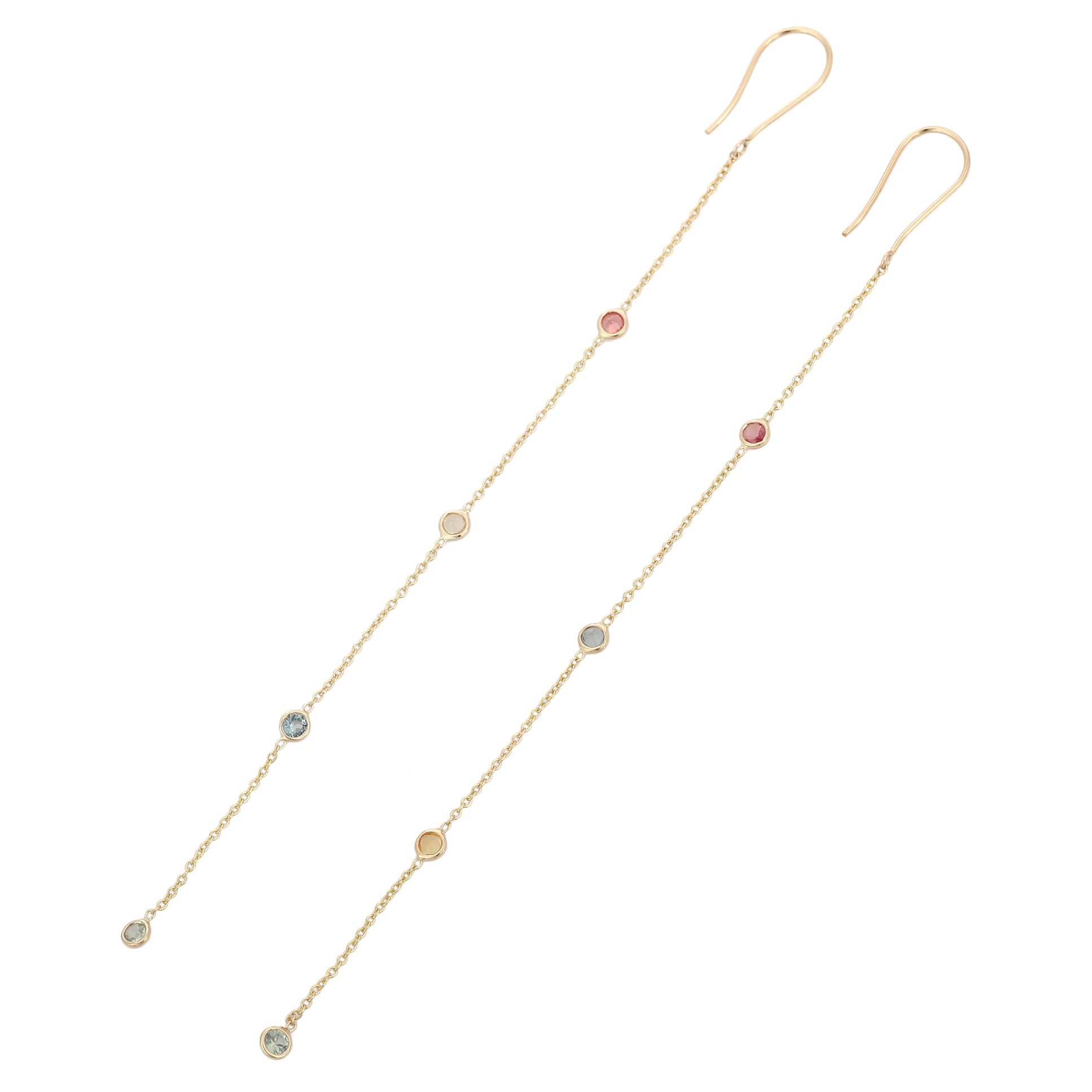 18K Yellow Gold Multi Sapphire Dangle Earrings