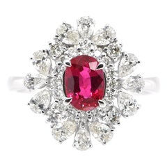 GIA Certified 1.01 Carat Natural Untreated 'No Heat' Ruby and Diamond Ring 