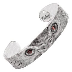 Tichu Citrine Lion Eyes Cuff in Sterling Silver and Crystal Quartz, 'Size L'