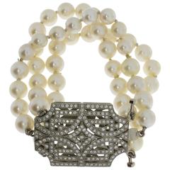 Antique Art Déco Diamond and Pearl Bracelet