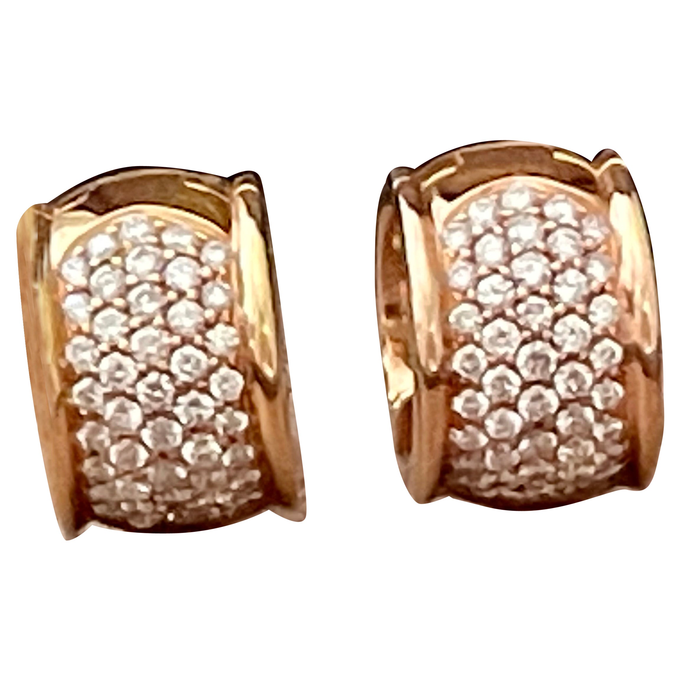 18 K Rose Gold 5 Rows of Diamonds Hoop Earrings For Sale