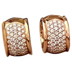 18 K Rose Gold 5 Rows of Diamonds Hoop Earrings