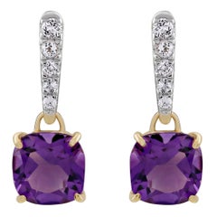 Gemistry 1.1 Cts. Cushion Amethyst and 0.16 Cts. Topaz Drop Earrings in 14K Gold