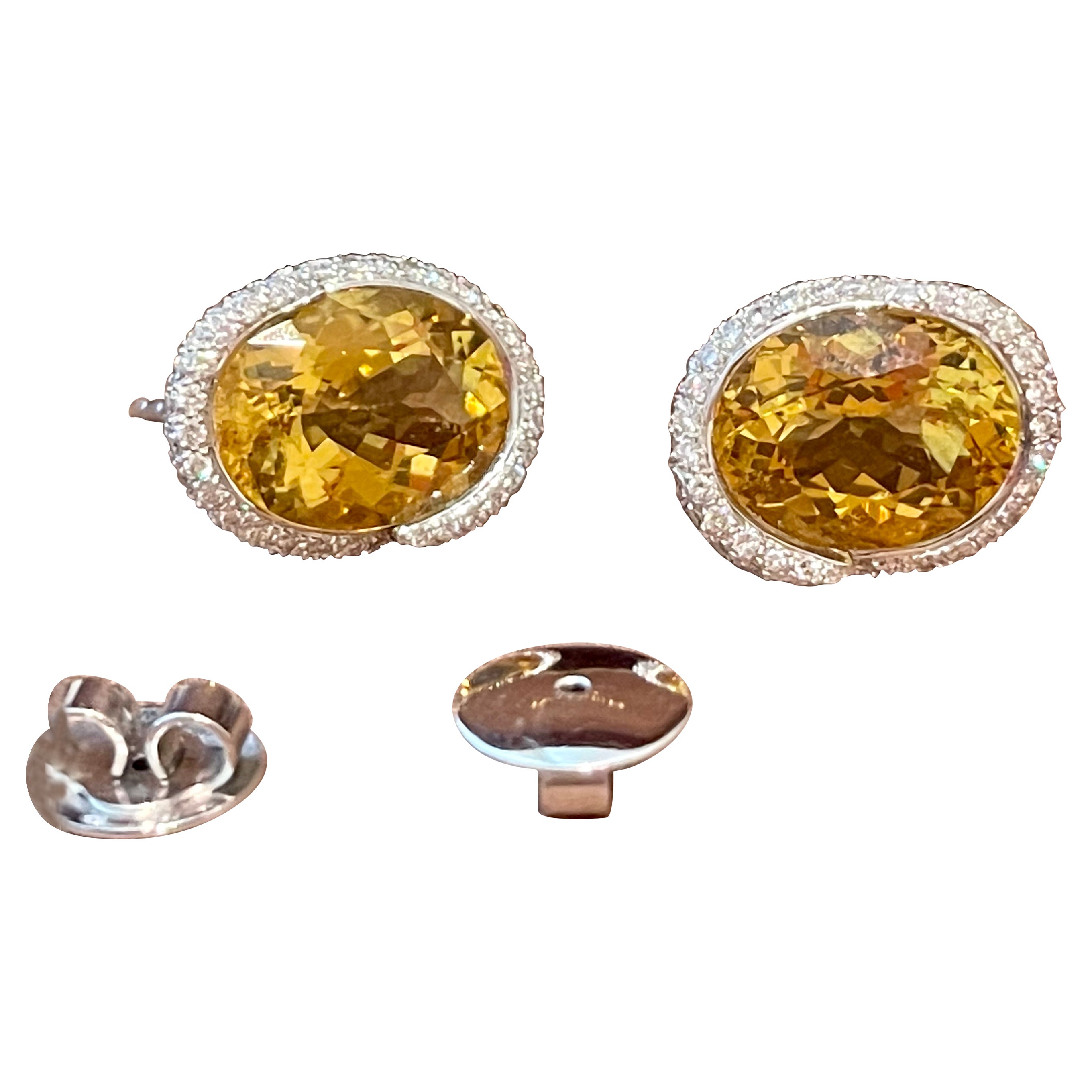 18 K White Gold Earstuds Diamonds Yellow Beryl Gubelin Lucerne For Sale