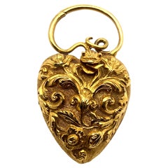 Antique Georgian 18 Karat Gold Heart Shaped Locket Pendant with Snake Motif