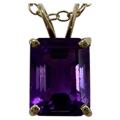 3.00 Carat Deep Purple Amethyst Emerald Cut Yellow Gold Pendant Necklace