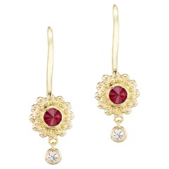 Anakatarina Ruby 18k Yellow Gold, Ruby, and Diamond 'Evo' Drop Earrings