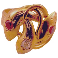 Antique Ruby Diamond Gold Snake Ring