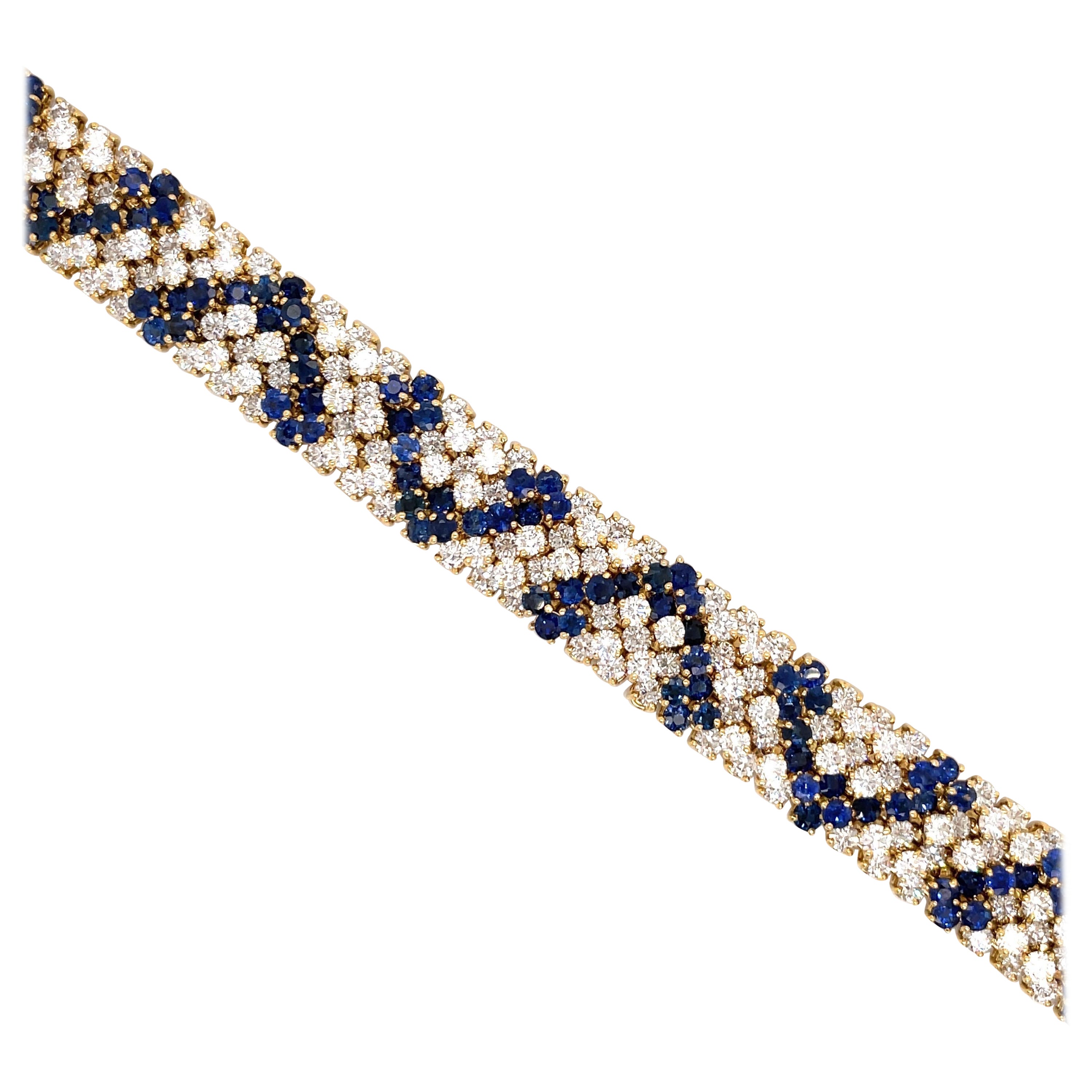 Hammerman Brothers Diamond Sapphire Flexible Bracelet 35 Carats 18K Yellow Gold