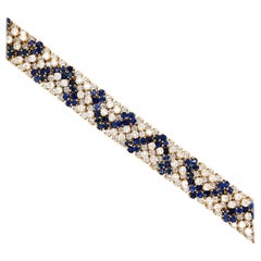 Hammerman Brothers Diamond Sapphire Flexible Bracelet 35 Carats 18K Yellow Gold