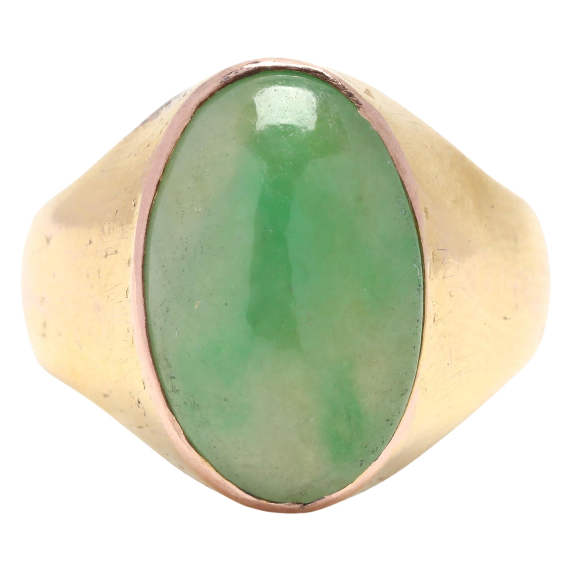 Vintage 14 Karat Gold and Nephrite Jade Ring at 1stDibs jade 14, vintage jade ring, dark green