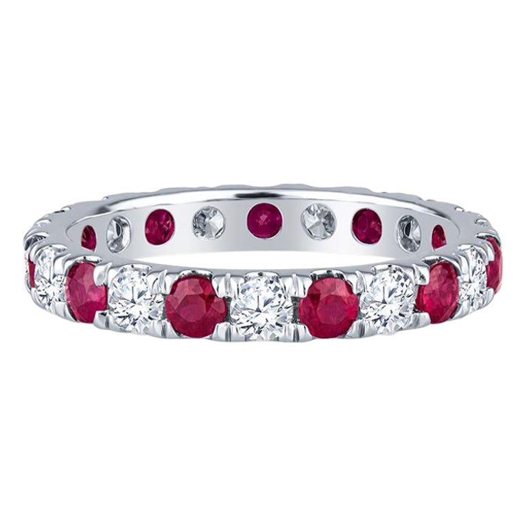0.86ctw Round Ruby & 0.68ctw Round Diamond Eternity Band, 18k White Gold For Sale