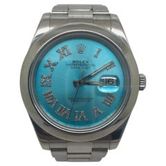 Rolex Datejust Custom Turquoise Diamond Roman Dial Watch