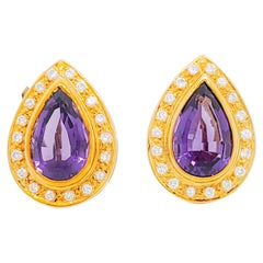 Amethyst Pear and Diamond Round Earrings in 18k Yellow Gold
