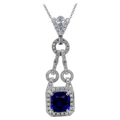 5.62 Carat Cushion Shape Tanzanite Necklace with 1.40 Carat Diamonds on the Side