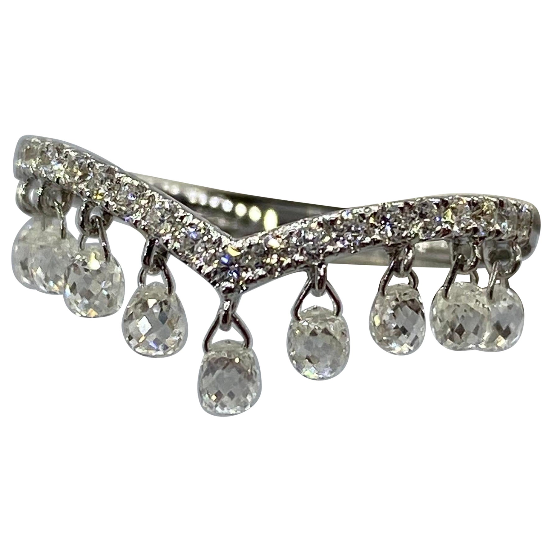 18k Briolette Diamond Dangling Ring For Sale