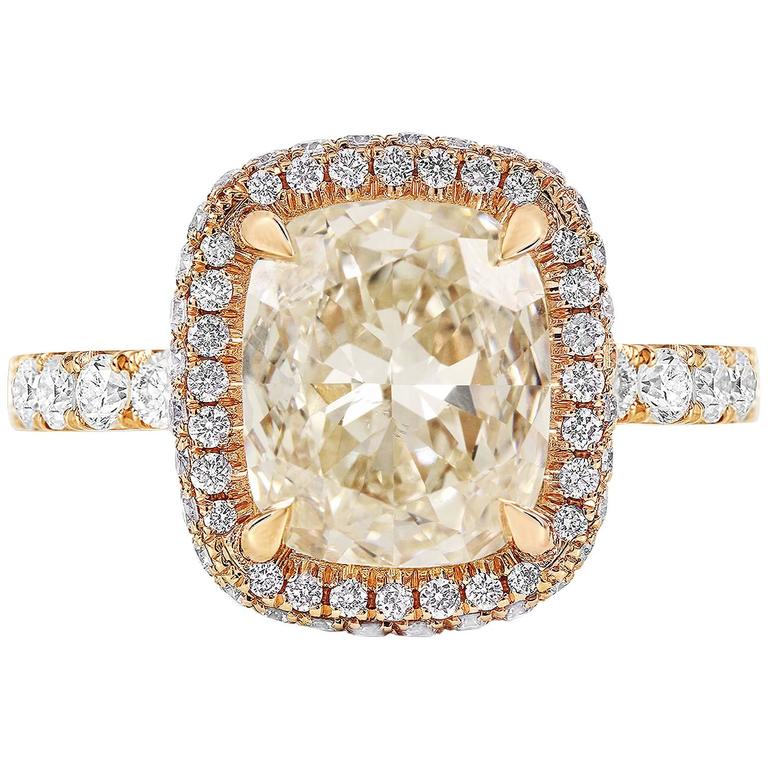 4.11 Carats Cushion Cut Diamonds Halo Gold Engagement Ring For Sale at ...