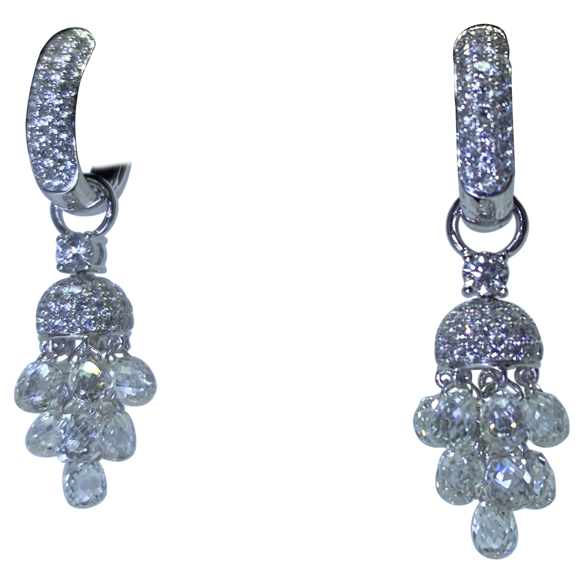 18K White Briolette Diamond Earring