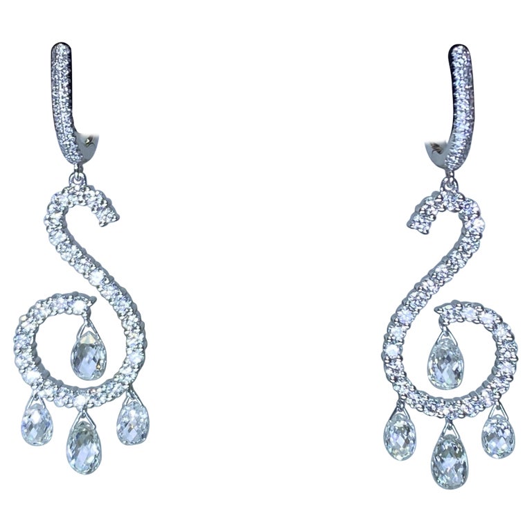 18k White Briolette Diamond Earring For Sale at 1stDibs