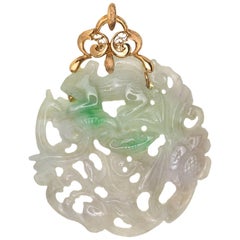 Large Carved Jade Gold Pendant