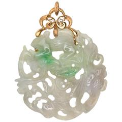 Large Carved Jade Gold Pendant 12
