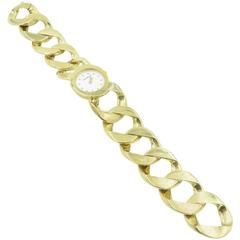 Verdura Yellow Gold Curb Link Bracelet Quartz Wristwatch