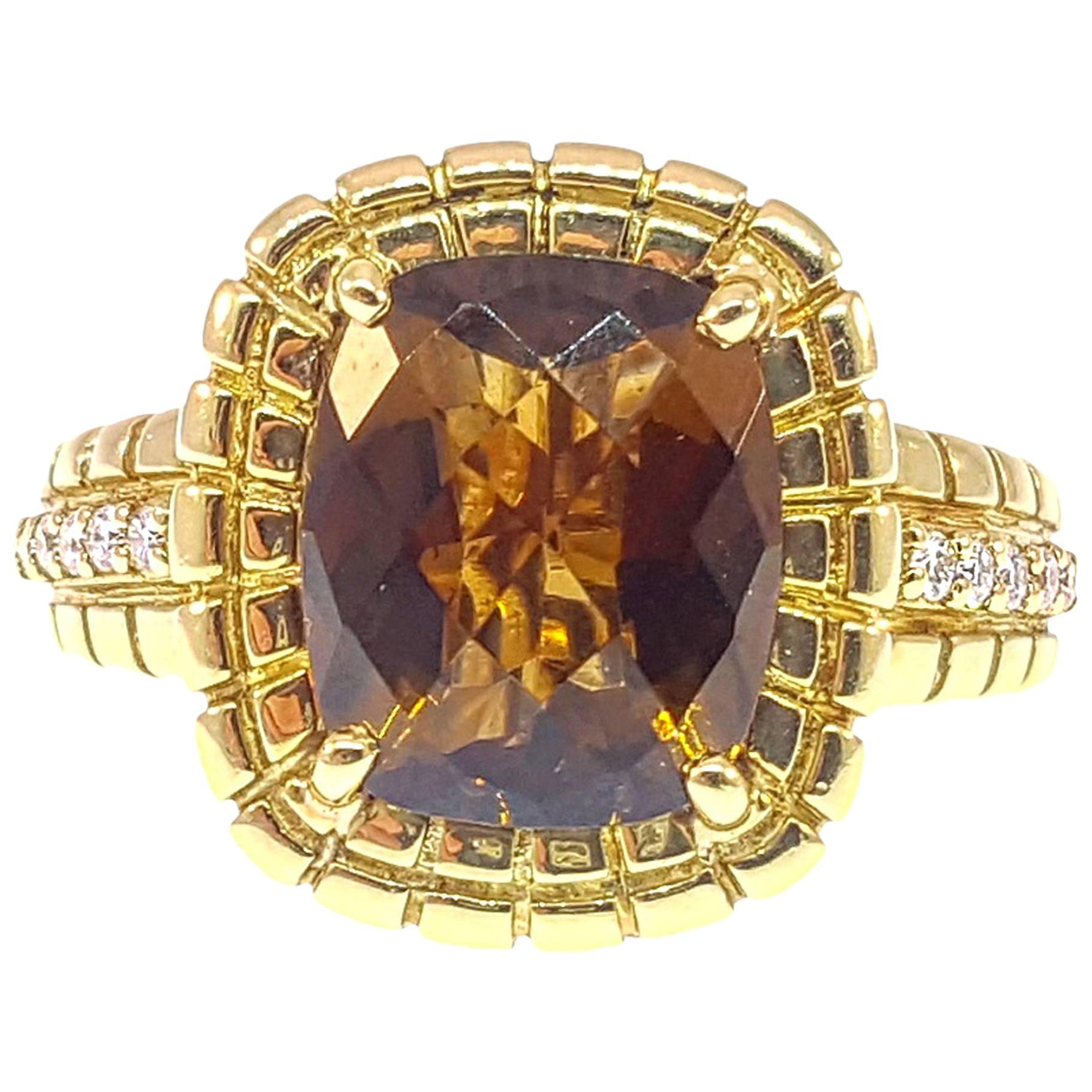 Charles Krypell Citrine Diamond Gold Ring