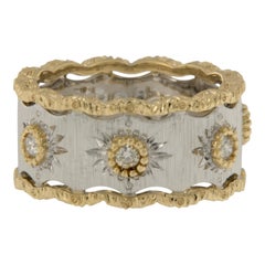 Italian Florentine Finished 0.24 Cttw Diamond 18 Karat White & Yellow Gold Ring