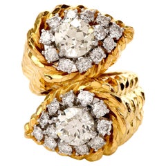 David Webb Diamond 18 Karat Yellow Gold Bypass Cocktail Ring